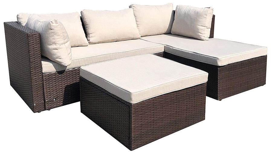 Amazon Basics 3 Piece Patio PE Wicker Rattan Corner Sofa Set